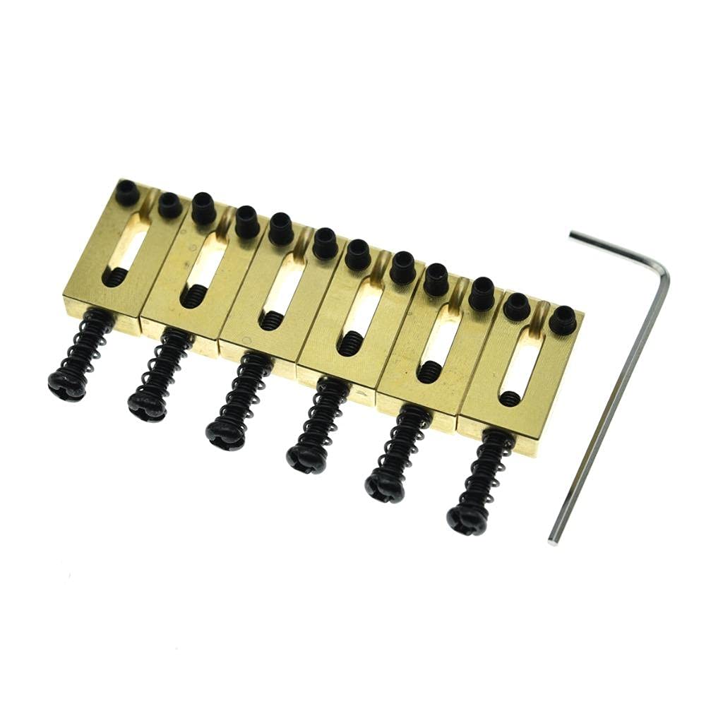 KAISH Solid Brass Guitar Bridge Saddles Brass Saddle 10.8mm String Spacing with Black Screws for Stratocaster/Telecaster